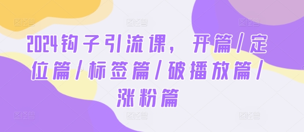 2024钩子引流课，开篇/定位篇/标签篇/破播放篇/涨粉篇-中创网_分享创业项目_助您在家赚钱