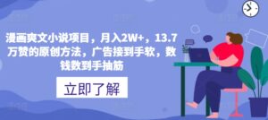 漫画爽文小说项目，月入2W+，13.7万赞的原创方法，guang告接到手软，数钱数到手抽筋-中创网_分享创业项目_助您在家赚钱