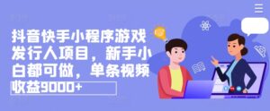 抖音和快手小程序游戏外国投资者新项目,新手入门都可以做,一条视频收益9000-中创网_分享创业项目_助您在家赚钱