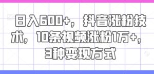 日入600 ，抖音涨粉技术性，10条短视频增粉1万 ，3种变现模式【揭密】-中创网_分享创业项目_助您在家赚钱