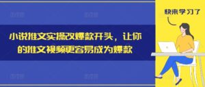 小说推文实操改爆款开头,让你的推文视频更容易成为爆款-中创网_分享创业项目_助您在家赚钱