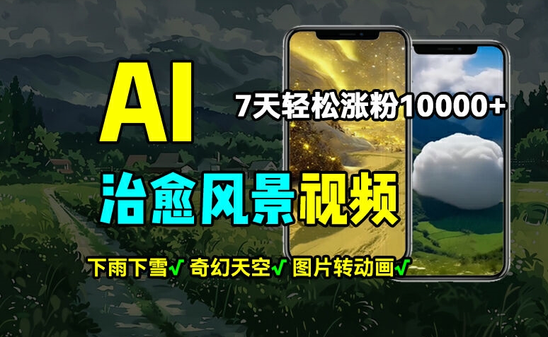 AI制作治愈风景，7天涨粉过万，落地云下雨下雪等场景制作，上手快操作简单-中创网_分享创业项目_助您在家赚钱