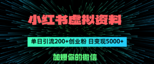 (12164期)小红书虚拟资料日引流200+创业粉,单日变现5000+-中创网_分享创业项目_助您在家赚钱