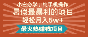 2024暑期最赚钱的项目,简易没脑子实际操作,每单利润至少500 ,轻轻松松月入5万-中创网_分享创业项目_助您在家赚钱