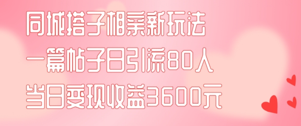 同城搭子相亲新玩法一篇帖子引流80人当日变现3600元(项目教程+实操教程)【揭秘】-中创网_分享创业项目_助您在家赚钱