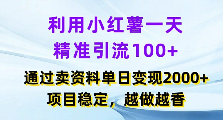 运用小红书的一天精准引流方法100 ，根据卖项目单日转现2k ，新项目平稳，越干越香【揭密】-中创网_分享创业项目_助您在家赚钱