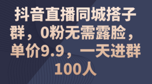 （11502期）抖音直播间同城网搭子群，0粉不用漏脸，价格9.9，一天入群100人-中创网_分享创业项目_助您在家赚钱