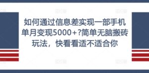 如何通过信息差实现一部手机单月变现5000+?简单无脑搬砖玩法，快看看适不适合你【揭秘】-中创网_分享创业项目_助您在家赚钱