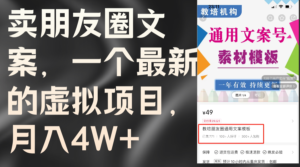 （11886期）卖朋友圈文案，一个最新虚拟资源项目，月入4W （实例教程 素材内容）-中创网_分享创业项目_助您在家赚钱