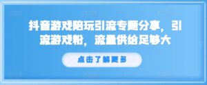 抖音游戏陪玩引流专题分享，引流游戏粉，流量供给足够大-中创网_分享创业项目_助您在家赚钱
