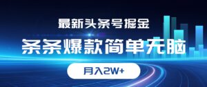 (12302期)最新头条号掘金,条条爆款,简单无脑,月入2W+-中创网_分享创业项目_助您在家赚钱