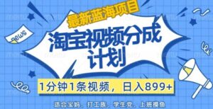 淘宝视频分成计划，1分钟1条视频，日入899+，有手就行-中创网_分享创业项目_助您在家赚钱