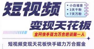 快手磁力万合短视频变现吊顶天花板 7天W粉号实际操作SOP-中创网_分享创业项目_助您在家赚钱