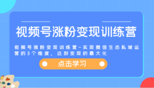 视频号涨粉变现训练营-实现微信生态私域运营的3个维度，达到变现的最大化-中创网_分享创业项目_助您在家赚钱
