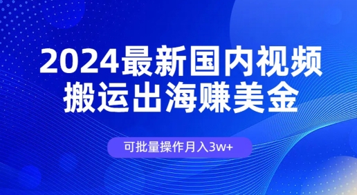 2024全新中国视频搬运出航赚美金，可批量处理月入3w-中创网_分享创业项目_助您在家赚钱