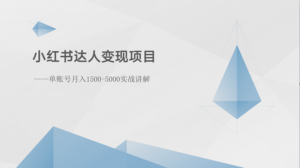 小红书达人变现项目:单账号月入1500-3000实战讲解-中创网_分享创业项目_助您在家赚钱