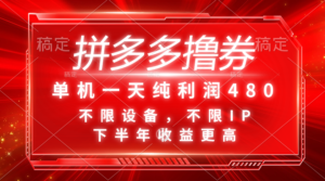 （11597期）拼多多平台撸券，单机版一天净利润480，后半年收益更高，不分机器设备，不分IP。-中创网_分享创业项目_助您在家赚钱