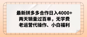 全新拼多多平台优质企业新手褔利,二天销售量过百单,不要钱、老经营代实际操作-中创网_分享创业项目_助您在家赚钱