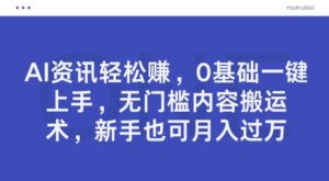 AI资讯轻松赚,0基础一键上手,无门槛内容搬运术,新手也可月入过万-中创网_分享创业项目_助您在家赚钱
