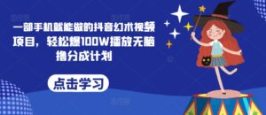 一部手机就能做的抖音幻术视频项目,轻松爆100W播放无脑撸分成计划-中创网_分享创业项目_助您在家赚钱