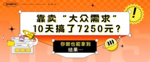 靠卖“大众需求”,10天搞了7250元?你做也能拿到结果…-中创网_分享创业项目_助您在家赚钱