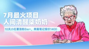 (11861期)7月最火项目,人间清醒柒奶奶,10天小红薯涨粉8w+,单篇笔记报价1400.-中创网_分享创业项目_助您在家赚钱