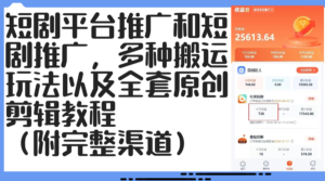 （12406期）短剧平台推广和短剧推广，多种搬运玩法以及全套原创剪辑教程（附完整渠…-中创网_分享创业项目_助您在家赚钱