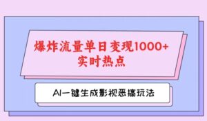 AI一键生成原创短视频,影视剧搞怪游戏玩法,蹭热门新闻发生爆炸总流量单日转现1k-中创网_分享创业项目_助您在家赚钱