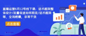 直播运营6月12号线下课:话术框架整体设计/流量低迷如何救流/话术框架等,全场燃爆,非常干货-中创网_分享创业项目_助您在家赚钱