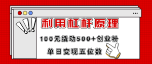 (11859期)利用杠杆100元撬动500+创业粉,单日变现5位数-中创网_分享创业项目_助您在家赚钱