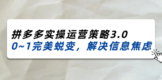 图片[1]-2024-2025拼多多平台实际操作运营战略3.0，0~1华丽蜕变，处理信息焦虑（38节）