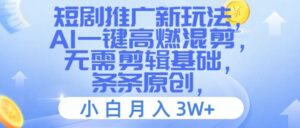 短剧推广新玩法,AI一键高燃混剪,无需剪辑基础,条条原创,小白月入3W+【揭秘】-中创网_分享创业项目_助您在家赚钱