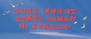 风口项目【黑神话-悟空全套教学】小白解压即用，单日收益2k-中创网_分享创业项目_助您在家赚钱