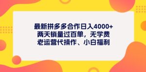 (11410期)全新拼多多平台新项目日入4000 二天销售量过百单,无培训费、老经营代实际操作、新手褔利-中创网_分享创业项目_助您在家赚钱
