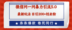 （12240期）微信问一问最新引流5.0，日稳定引流200+创业粉，加爆微信，卷死同行-中创网_分享创业项目_助您在家赚钱