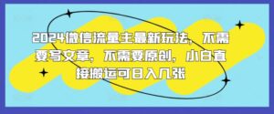 2024微信流量主全新游戏玩法,不用发表文章,不用原创设计,新手立即运送可日入多张-中创网_分享创业项目_助您在家赚钱