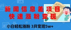 新闻信息差项目，快速涨粉变现，小白轻松涨粉，3月变现5w+-中创网_分享创业项目_助您在家赚钱