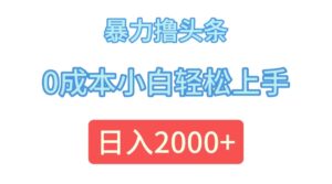 （12068期）暴力撸头条，0成本小白轻松上手，日入2000+-中创网_分享创业项目_助您在家赚钱