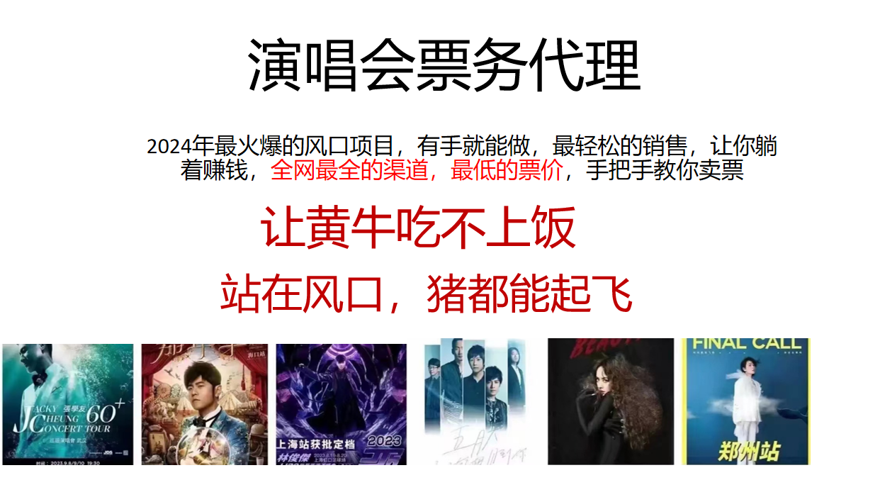 2024年最火蓝海项目，演唱会票务代理商，日入2000 ，一部手机就可以搞定！-中创网_分享创业项目_助您在家赚钱
