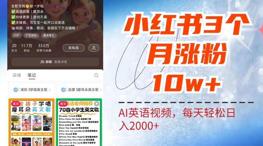 小红书三个月涨粉10W，AI英语视频0成本制作，每天轻松日入2000+-中创网_分享创业项目_助您在家赚钱
