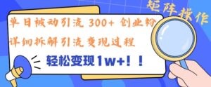 单日被动引流 300+ 创业粉，轻松变现1w+，矩阵操作详细拆解引流变现过程-中创网_分享创业项目_助您在家赚钱