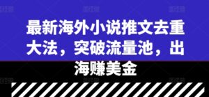 最新海外小说推文去重大法，突破流量池，出海赚美金-中创网_分享创业项目_助您在家赚钱