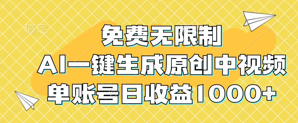 免费无限制，AI一键生成原创中视频，单账号日收益1000+-中创网_分享创业项目_助您在家赚钱