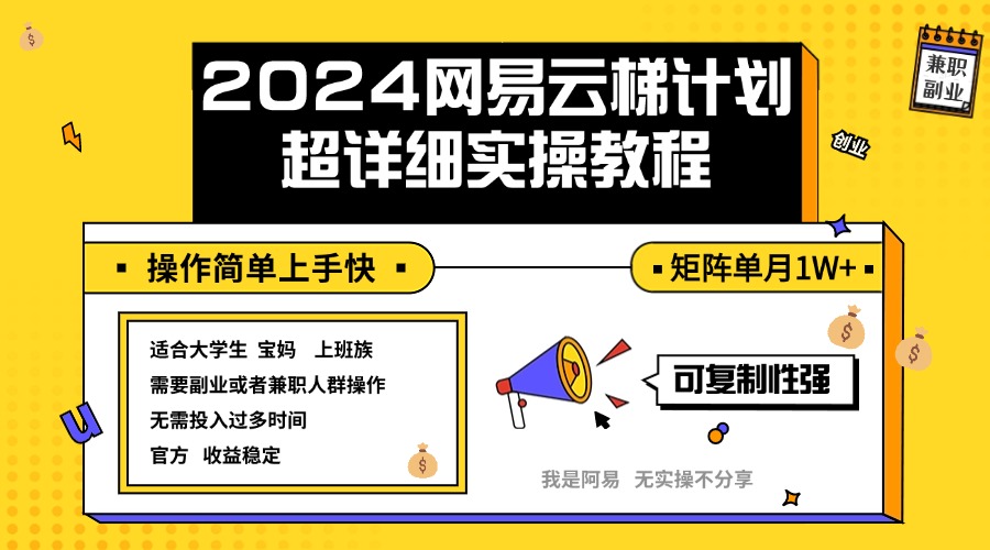（12525期）2024网易云梯计划实操教程小白轻松上手  矩阵单月1w+-中创网_分享创业项目_助您在家赚钱