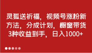 灵狐送祈福，视频号涨粉新方法，分成计划，橱窗带货 3种收益到手，日入1000+-中创网_分享创业项目_助您在家赚钱