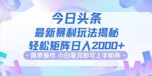 (12584期)今日头条最新暴利掘金玩法揭秘,动手不动脑,简单易上手。轻松矩阵实现…-中创网_分享创业项目_助您在家赚钱