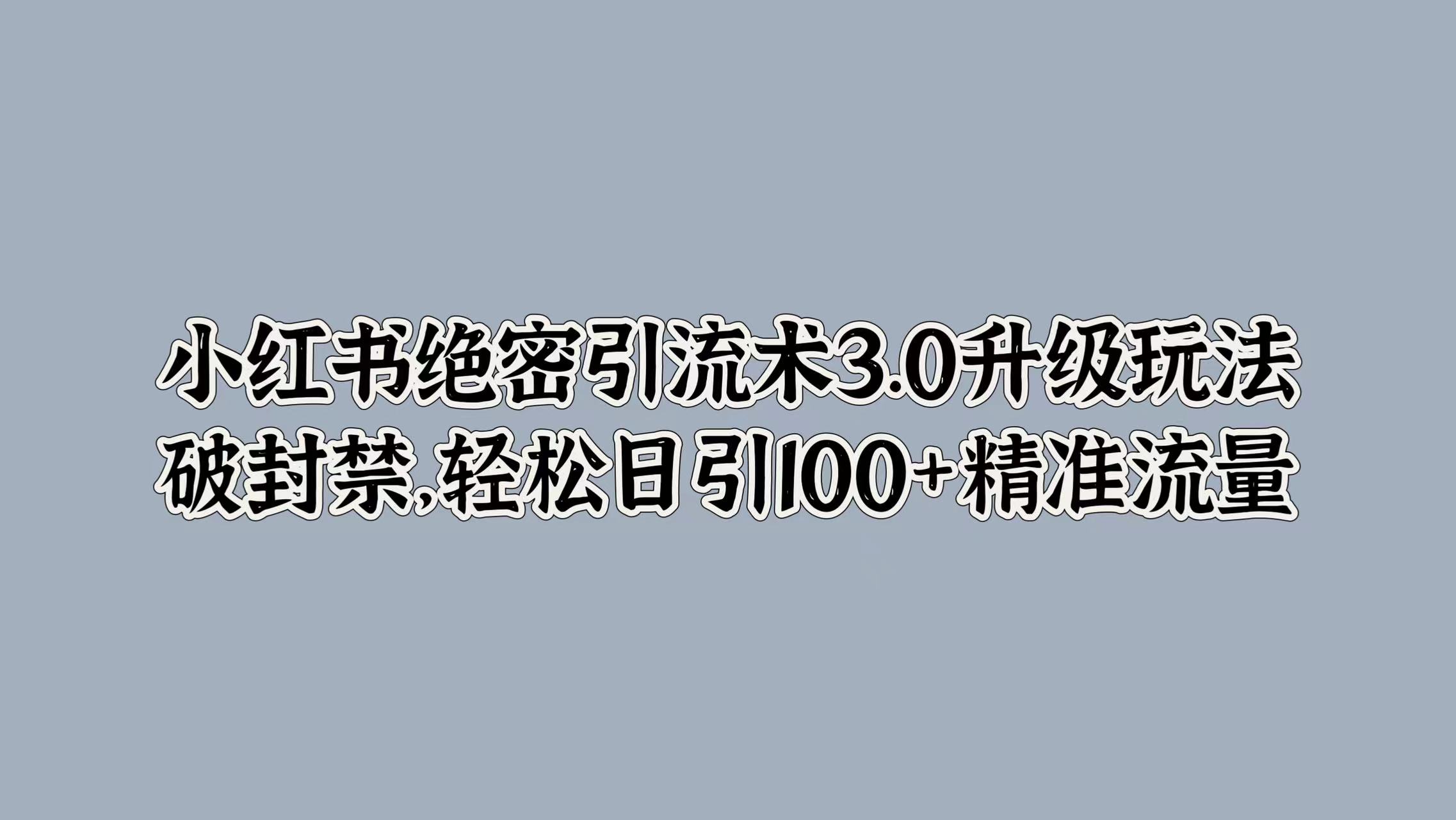 小红书绝密引流术3.0升级玩法，破封禁，轻松日引100+精准流量-中创网_分享创业项目_助您在家赚钱