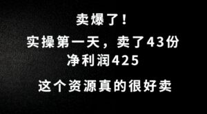 这个资源,需求很大,实操第一天卖了43份,净利润425【揭秘】-中创网_分享创业项目_助您在家赚钱