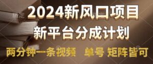 2024风口项目,新平台分成计划,两分钟一条视频,单号 矩阵皆可操作轻松上手月入9000+-中创网_分享创业项目_助您在家赚钱
