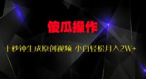 傻瓜式操作,十秒钟生成原创视频 小白轻松月入2W+-中创网_分享创业项目_助您在家赚钱